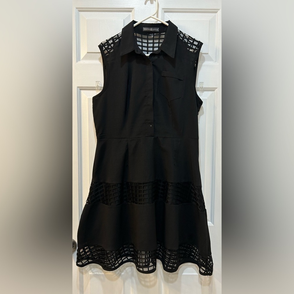 Signature Collection Little Black Dress Sleeveless Lace Grid Witch Gothic Sz L